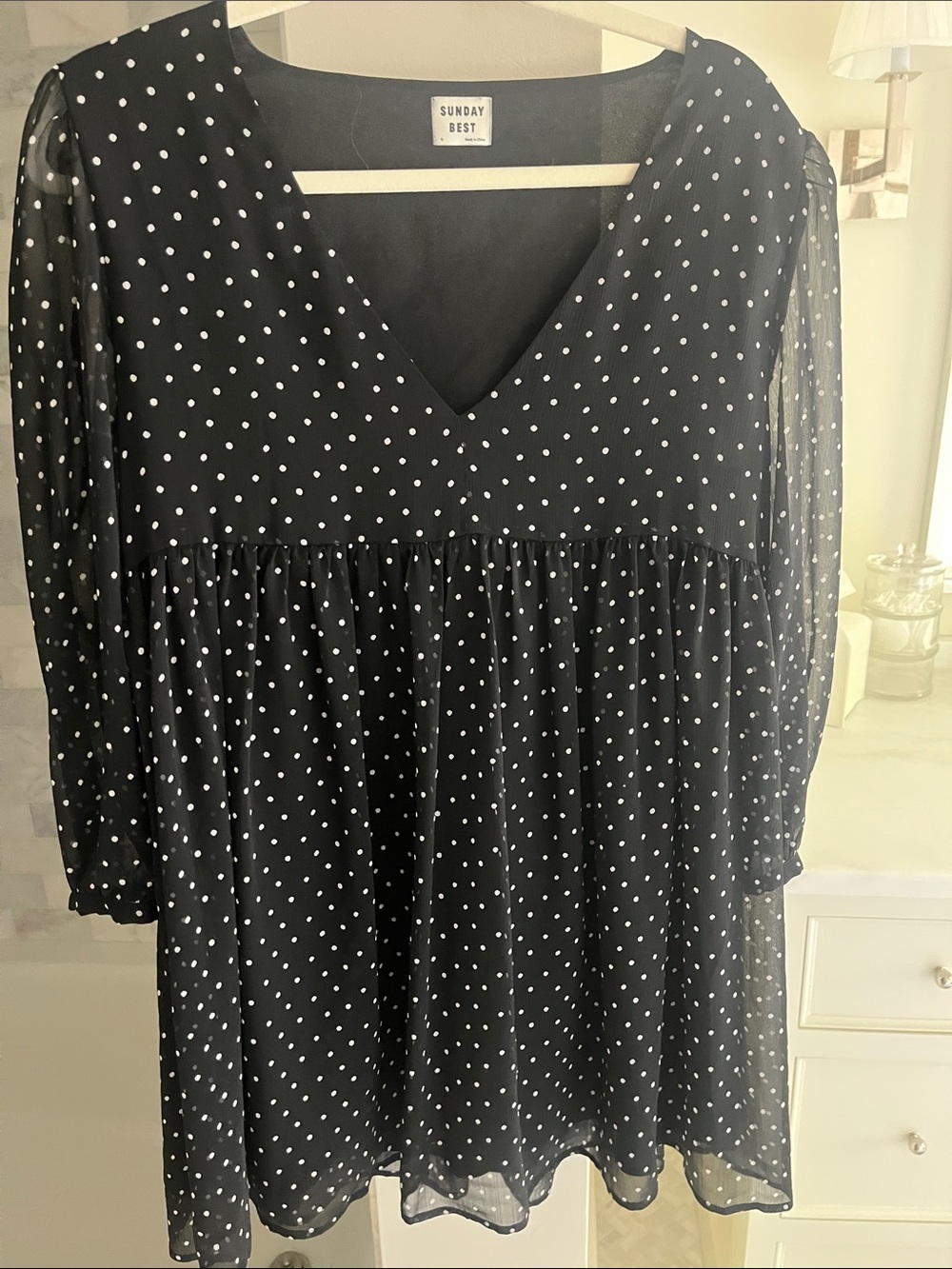 Sunday Best Black and White Polka Dot Long Sleeve Dress
